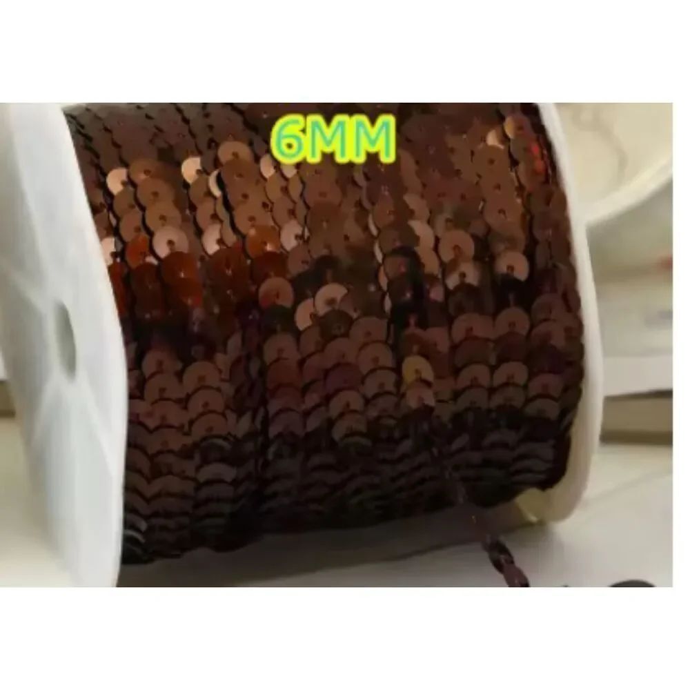 100 yards 6mm Brown Sequin Cord Roll DIY Sew On